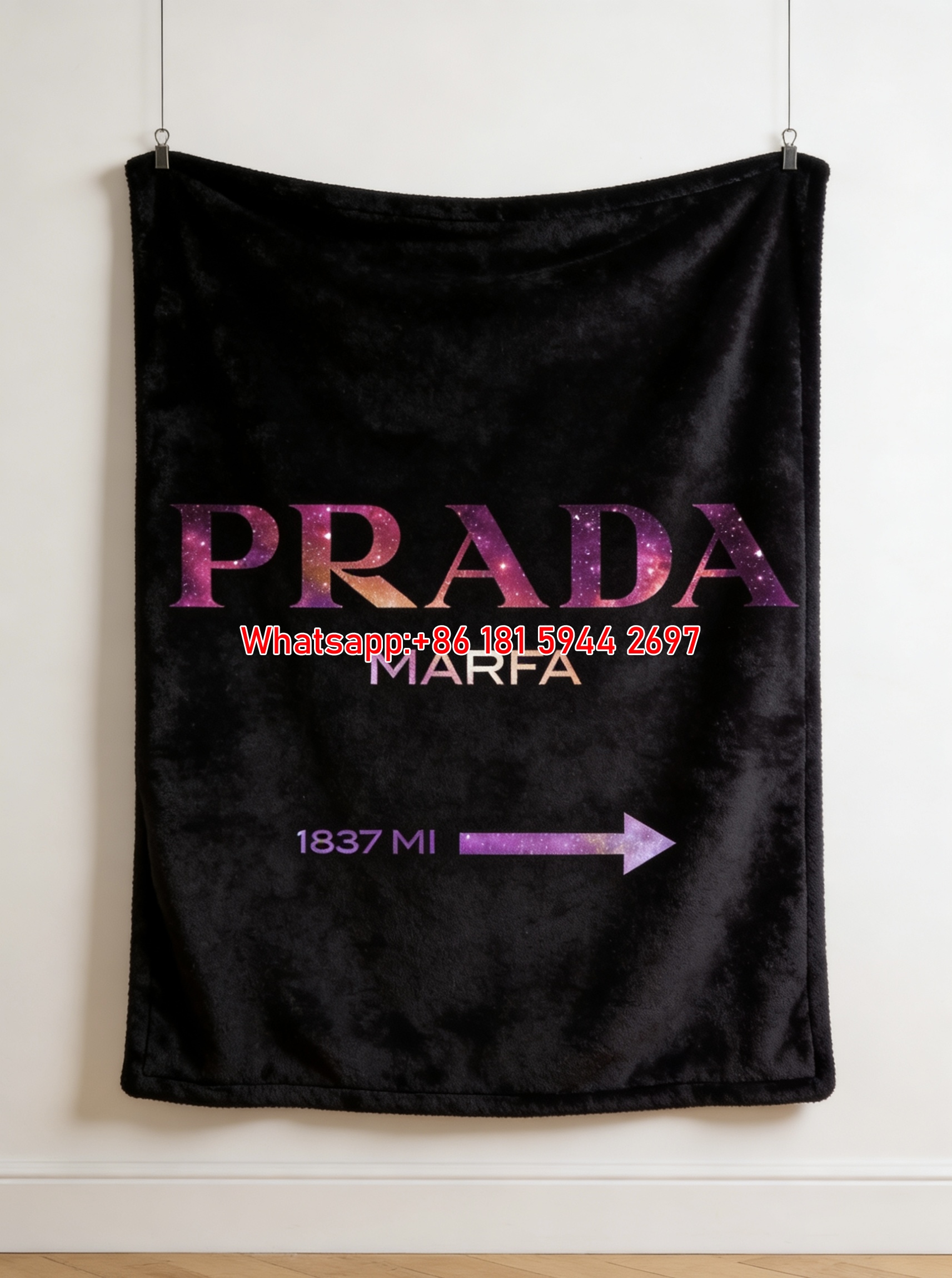Prada Marfa Galaxy Print Flannel Throw Blanket Black IMG_2746